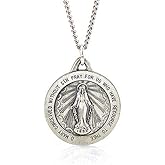 925 Sterling Silver Polished Antiqued-Finish Miraculous Virgin Mary Double Sided Round Pendant Medal Necklaces Fine Jewelry Gifts for Women and Men