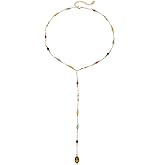 Multi-Colored Gemstone Y-Shaped Long Necklace, Gold Tone