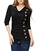 Allegra K Women's Cowl Neck Long Sleeves Buttons Decor Ruched Top Large Black
