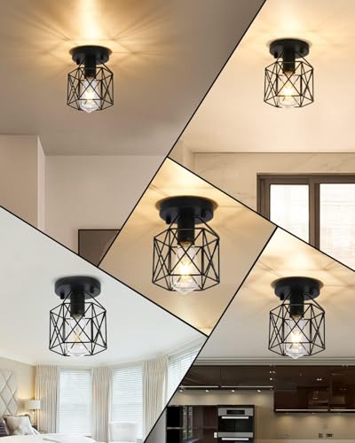3 Unidades Lámpara de techo colgante de estilo industrial,Iluminación Colgante,interior de casas(Sin bombilla) | Lámpara colgante de estilo industrial retro nórdico con jaula metálica