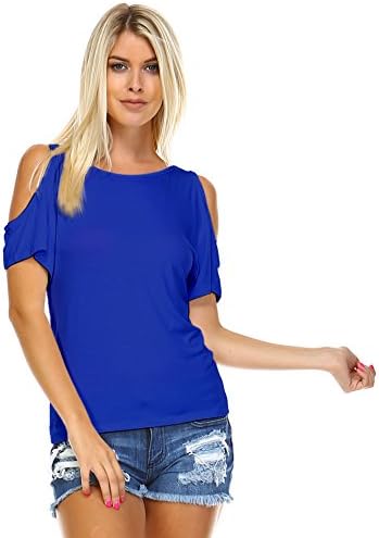 Women's Cold Shoulder Open Shoulder Cutout Short Sleeve Top (2X-Large, Dark Royal)