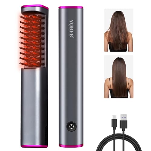 Photo 1 of Cordless Hair Straightener Straightening Brush: Mini Hair Straightener Brush - Negative Ion Hair Straightener Styling Comb for Women Travel Styling - Wireless Straightner for Hairstyler Salon (Gray)