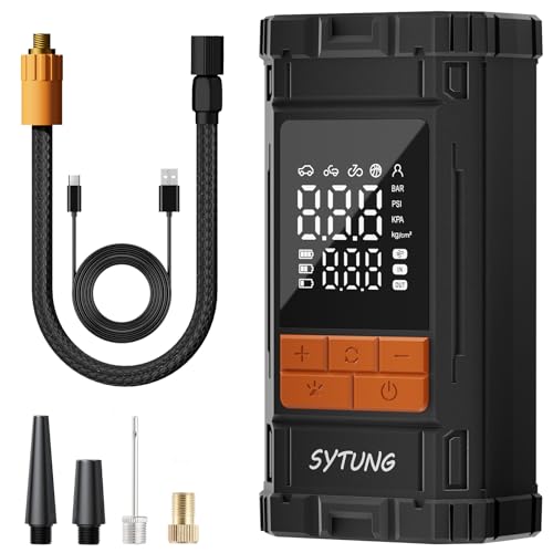SYTUNG Portable Air Compressor 150PSI Rechargeable Wireless Tire Air Compressor with Digital Display LED Light, for Car Tires and Other Inflatable Products