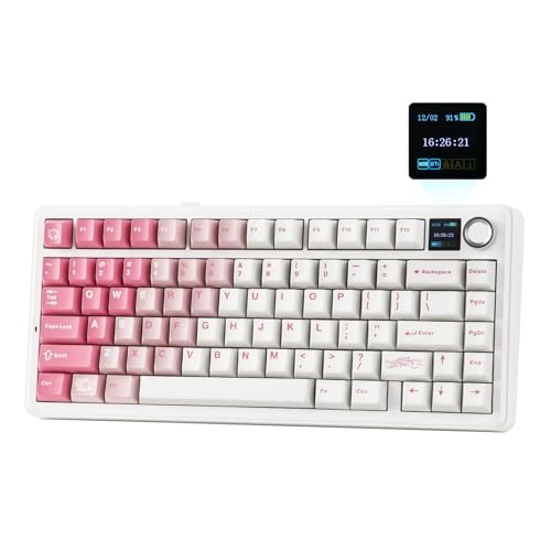 EPOMAKER X AULA F75 MAX Tri-Mode Wireless Gaming Keyboard, TFT Screen, Knob, Hot Swappable, 2.4GHz/Type-C/BT5.0, Gasket Creamy, for PC/Mac/Office/Gaming (White Pink)