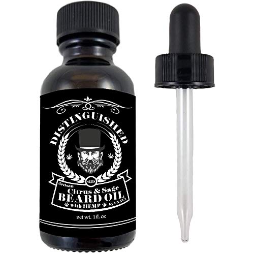 Ultra Growth Organic Hemp Beard Oil For Men - Softens Beard - Prevents Itching - Conditioner & Moisturizer - Oakmoss & Amber - Argan & Jojoba Oil - Distinguished Silver