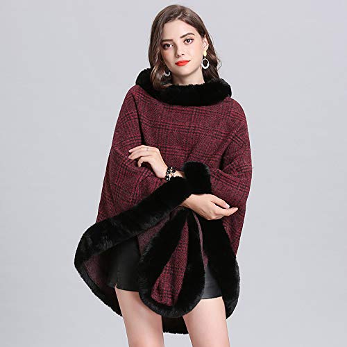 FOLOBE Womens Faux Bont Trui Poncho Oversized Cape Elegante Wrap Sjaal met Faux Bont Trim Kraag - Image 4