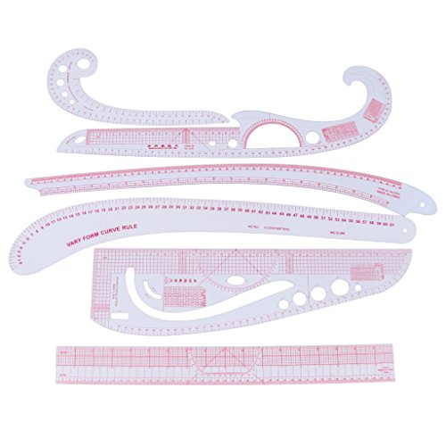 Hijing 6 Stlye Plastic Fashion Metric Ruler Set French Curve Pattern Grading Rulers Styling Design Craft Sewing Tool Set for DIY Drawing Clothing