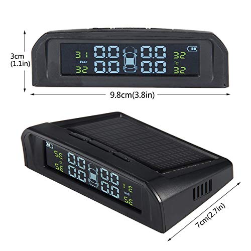 Moshbu Solar Powered TPMS Wireless Tire Pressure Monitoring System 4 Sensors DIY Tire Gauge with Auto Alarm System Real-time LED Displays for RV Trailer, External Sensor