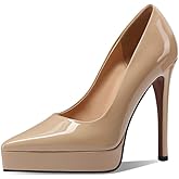 TinaCus Patent Leather Pointed Toe Stiletto High Heels with Platform Slip On Women's Chic Pumps Shoes
