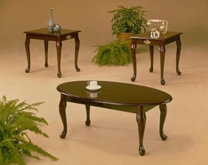 3 Pcs Cherry Finish Coffee End Table Set Queen Anne Style Amazon In Furniture