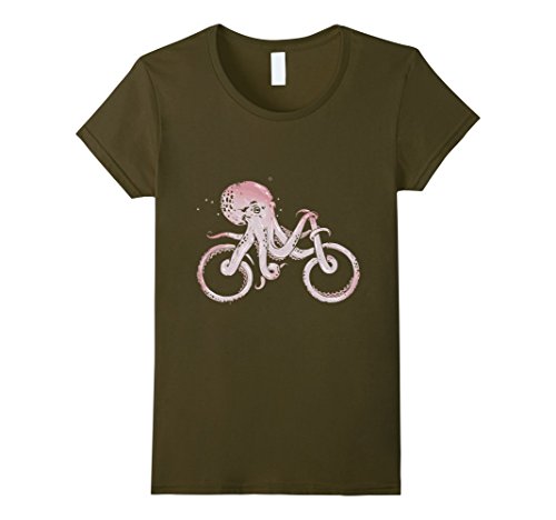 Womens The Kraken Bike Octopus T-Shirt Giant Squid Sea Monster Medium  Olive