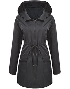 Womens Lightweight Hooded Waterproof Long Windbreaker Active Outdoor Rain Jacket