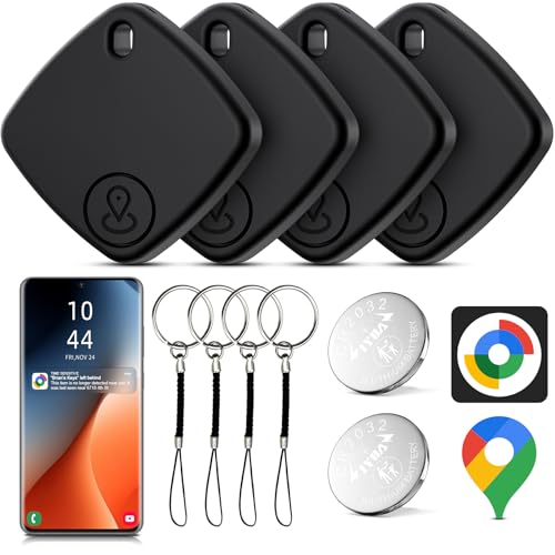 Set of 4 Android Air Tracker Smart Bluetooth Object Locator Tag Works with Google Locate App (Android Only), Android Smart Tag for Keys, Suitcase, Wallets (Black)
