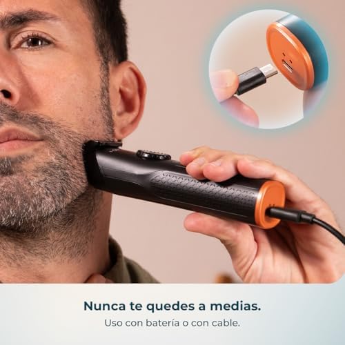 Recortadora de Barba PrecisionCare Barber Elite. Barbero con Cuchillas de Acero Inoxidable, Autonomía 120mins, Corte Preciso, 2 Peines 1-8mm y 9-16mm, Pantalla, IPX6, Carga Rápida