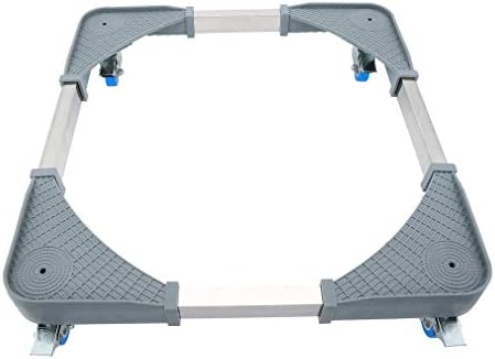 Adjustable Washing Machine Base,Stainless Steel Appliance Trolley, Wheels with 4/8 Locking Rubber Swivel for Dryer, Washing Machine and Refrigerator Including screws (4 Wheel-blue)