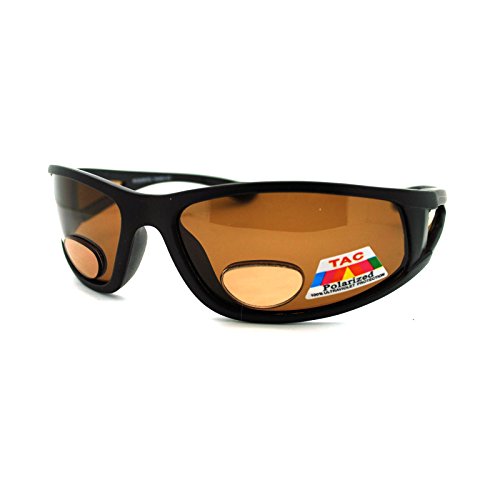 Mens Wrap Around Sport Sunglasses Polarized Plus Bifocal Reading Lens Black (black (brown), 3.00)