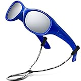 RIVBOS Rubber Kids Polarized Sunglasses With Strap Glasses Shades for Boys Girls Baby and Children Age 3-10 RBK003 （2035-Round Blue Coating）