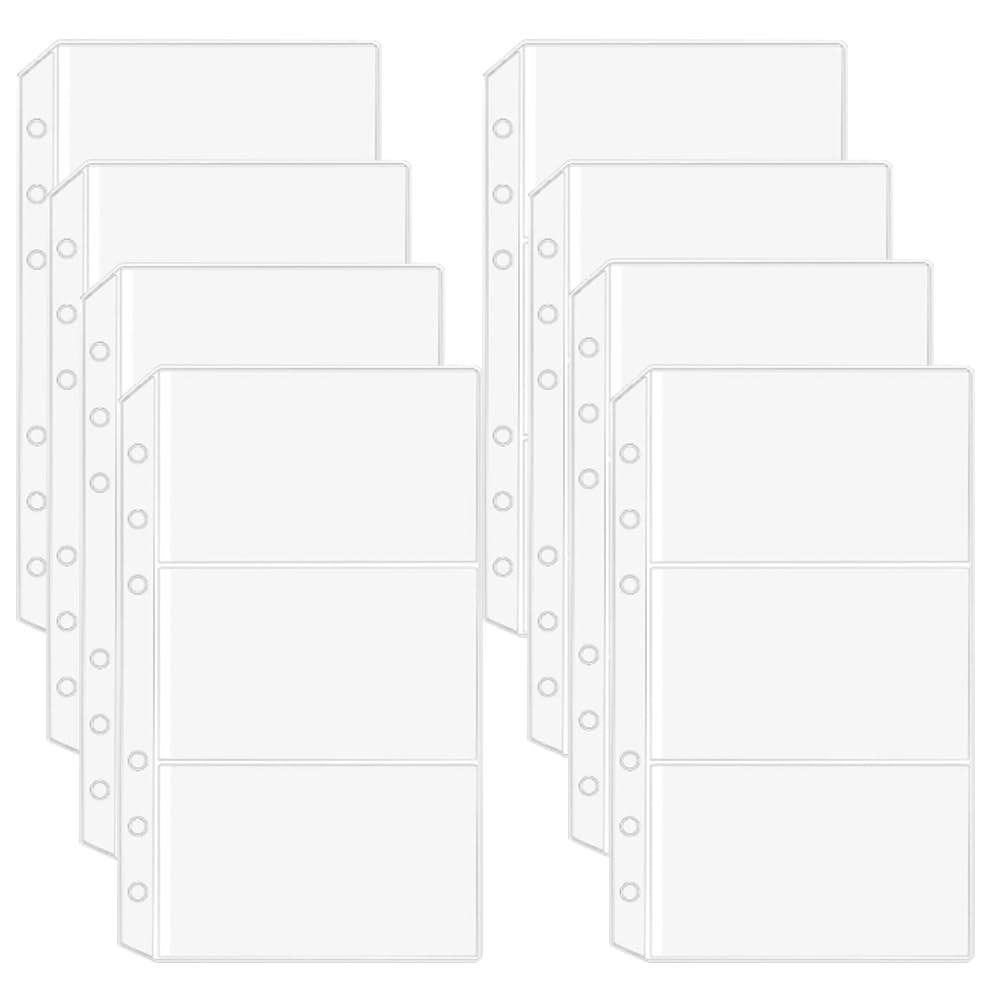 CRASPIRE 12Pcs Binder Pockets A6 No Zipper 3-Pockets Cash Budget Envelopes 6 Rings Binder Clear PVC Zipless Money Folder Organizer Storage Loose Leaf Inserts Bags for Photo Cards Savings Challenge
