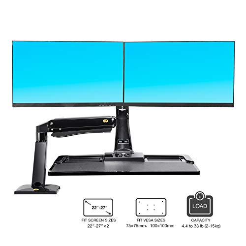 NB North Bayou Sit Stand Desk Converter Monitor Desk Mount Height Adjustable Standing Desk Workstation for 22''-27'' Monitor (Two Screens) Computer Monitor Arm with Keyboard Tray （Black - Thumbnail 3