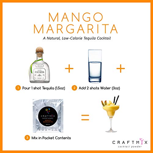 Low Calorie, Low Carb, Low Sugar Cocktail Mix | All Natural, Organic Gluten Free, Vegan Drink Mixers for Liquor or Non-Alcoholic Beverages | 10 Single-Serving Packets by Craftmix (Mango Margarita)