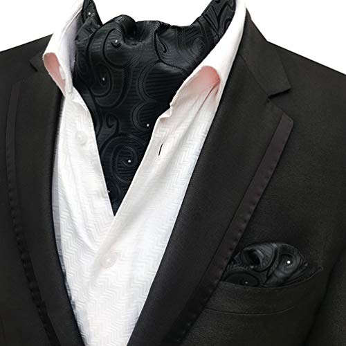 MOHSLEE Men's Black Dots Ascot Woven Silk Suit Cravat Neckties Pocket Square Set - Thumbnail 2