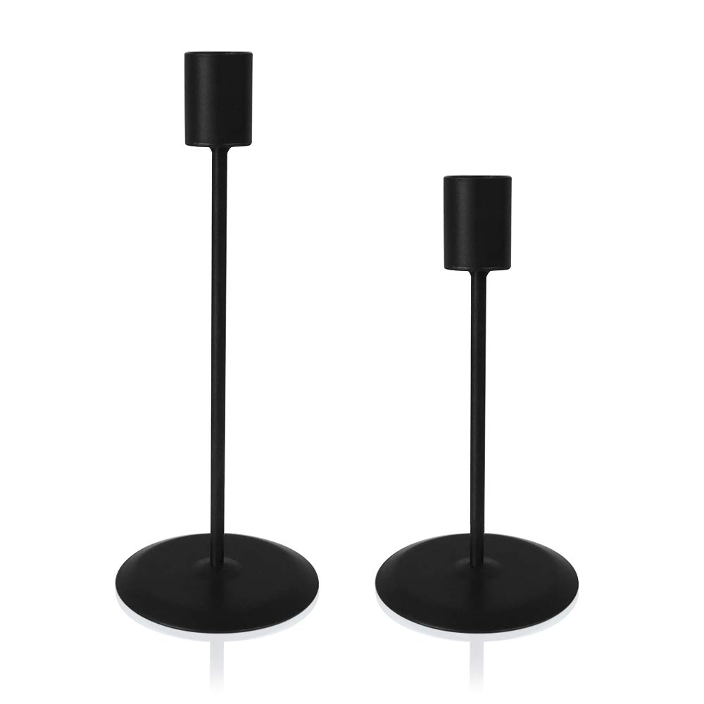 Haohai Black Candle Holders Set of 2, Decorative Taper Candles for Candlesticks, Pillar Table Candle Stand with Metal for Wedding Decoration, Home Decor Bar Party