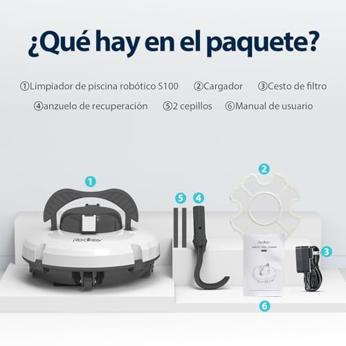 Redkey Upgrade S100 Robot Pool Cleaner Without Cable, 200 Minutes of Autonomy, Climbs 18° Slopes, Double Motor, Automatic Stop, Automatic Pool Cleaner for Pools up to 120㎡