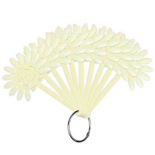 Beauticom 10 Piece White Flower Shaped Nail Tips Display with Metal Ring for Nail Art Designs and Nail Polish Swatches