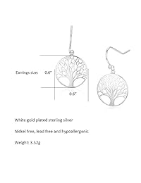 Agvana - Pendientes de plata de ley 925 con árbol de la vida chapado en oro, joyería minimalista para mujer, diámetro de 0,6 pulgadas