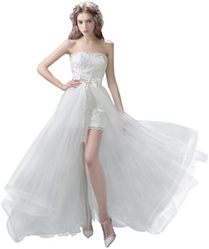 Peacock Princess Strapless Lace Wedding Dresses with Detachable Skirt