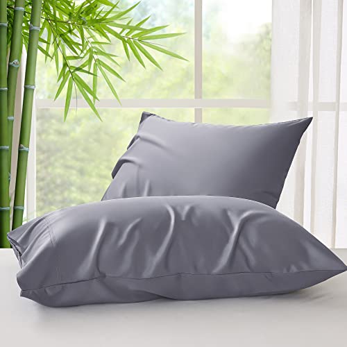 BEDELITE Bamboo Pillow Cases Standard Size Set of 2, Grey Cooling