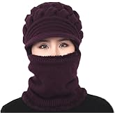 Womens Winter Stretchy Soft Beanie Ear Protection Knit Hats Skull Cap Warm Scarf Mask hat Fleece Lined one-Piece hat