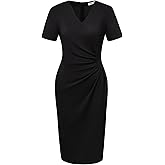 GRACE KARIN Work Dresses for Women 2026 Short Sleeve Elegant Church Dresses Ruched V-Neck Sheath Bodycon Dress
