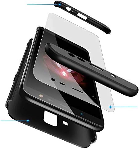 cmdkd Galaxy J8 2018 Case, 360 Degree Protection 3 in 1 Slim PC Cover Shockproof Shell Full Body Coverage Hard Protective Case + Tempered Glass Screen Protector for Galaxy J8 2018 Black