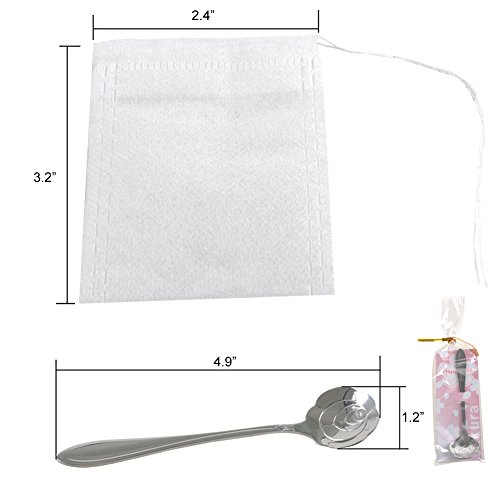 Tea Filter Bags, NUIBY Unbleached 100% Natural Empty Tea Bags for Loose Leaf Tea - Disposable Tea Infuser Bags - 1 Cup Capacity, 100 Counts with 1pc Stainless Steel Tea Spoon (2.4in 3.2in)