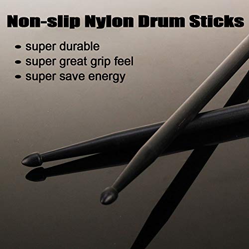 Drum Sticks set 2 Pair 5A Nylon Drumsticks with a Velvet Drawstring Bag for Great Gift(Black)