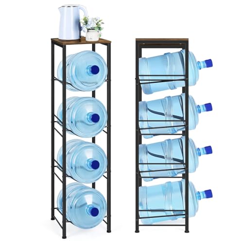 COSENGA Soporte para Botellas de Agua, Organizador para Botellas de Agua de 5 Niveles con 4 Ranuras Soporte para 4 Botellas de Agua de 5 Galones Desmontable para Cocina, Oficina y Sala de Estar, Negro