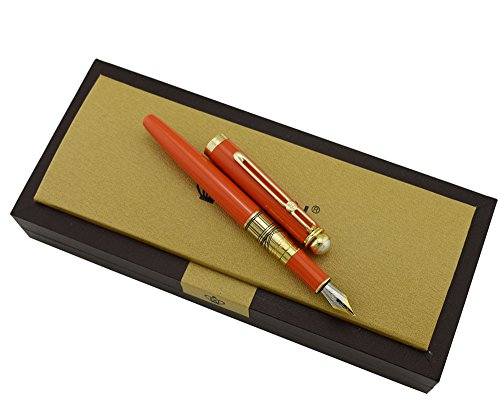 Regal Fountain Pen In Orange with the British Museum Pattern Embossed Collection pen / Ink Refill Converter & Business Gift Box Pen Set