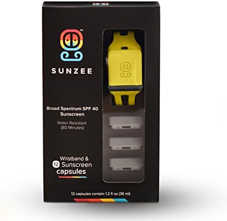 SunZee To-Go Sunscreen - Elastic colorful wristband + 12 rechargeable sunscreen capsules - Suitable for any outdoor activity - Keep Your Skin protected for hours – For adults &amp; kids - SPF 40 - Yellow