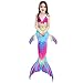 Camlinbo 3PCS Girls' Swimsuit Mermaid Tail For Swimming Tropical Bikini Set Support Monofin,A-aurora,Child XX-Large/10-12/Tag 150