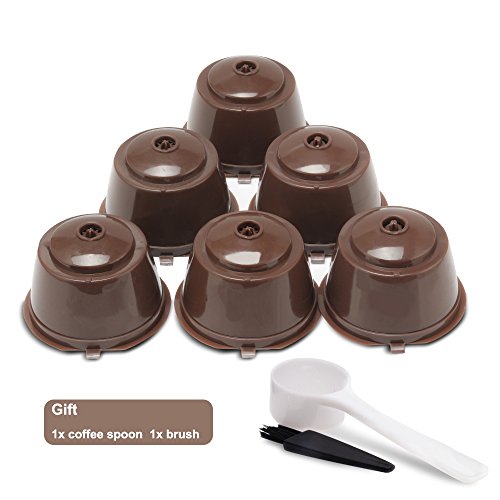BRBHOM 6 Refillable Dolce Gusto Coffee Capsule Reusable Dolce Gusto Coffee Filter with Coffee Spoon,Brush (6, Coffee)
