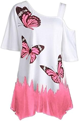 BRITTANY TINCHER Women Plus Size Tunic Tops Sexy Butterfly Print One Shoulder Short Sleeve Loose Blouse Dress Shirt