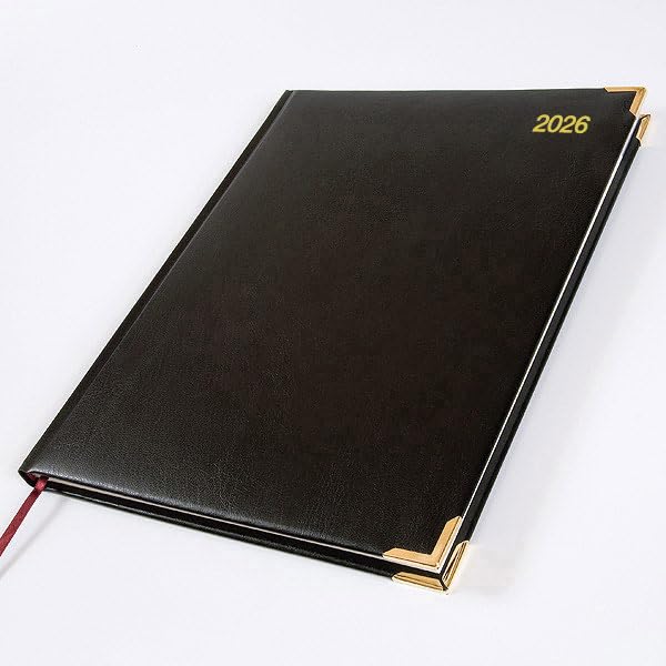 2026 Ambassador Desk Diary - week to view - Black - Leathertex - 404