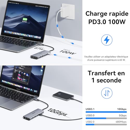 USB C Docking Station Dual Monitor, 14 in 1 USB C Dock to Dual HDMI and VGA, Ethernet RJ45, 100W PD, USB 3.1/3.0/2.0, SD/microSD and Audio, USB C Hub for MacBook HP Lenovo Dell