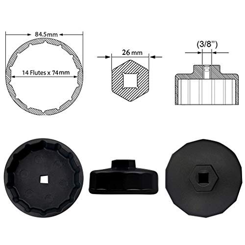 Ibetter 74mm 14 Flutes Oil Filter Wrench for Volkswagen, Mercedes Benz, VW, Audi, Porsche, Mazda, Sprinter and More - Also Fits Select Mobil1, Bosch, Mahle and Other Aftermarket Filters(Black)
