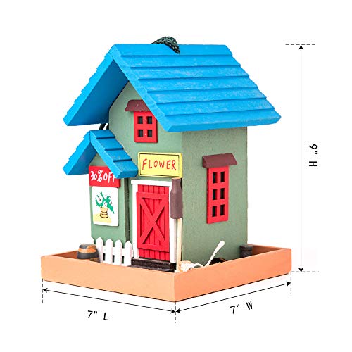 MEWANG Hanging Colourful Bird Feeder Garden Country Cottages Wooden Bird Feeder Height 9"