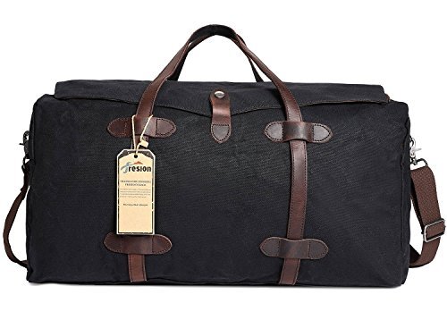Fresion Oversize Travel Duffle Bag Waxed Canvas Hodall Weekend bags Overnight Handbags for Hiking Outdoor Camping Black