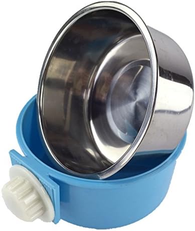 2 in 1 Stainless Steel Pet Hanging Cage Dog Bowl Small Animal Food and Water Bowl (Blue) - Image 5