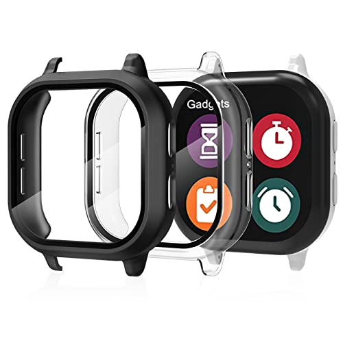 Polyjoy [2 Pack] Screen Protector Compatible with Verizon Gizmo Watch 2 Kids Smartwatch, Full Coverage PC Hard Case with Tempered Glass - Clear + Black