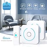 Holahome HMDC05 Wireless Doorbell Remote Control Bell Chime Ringer Kit Portable, 2 Battery Receivers 4.5V & 1 Waterproof Push Button Transmitter, Long Range 32 Melodies for Home Classroom White